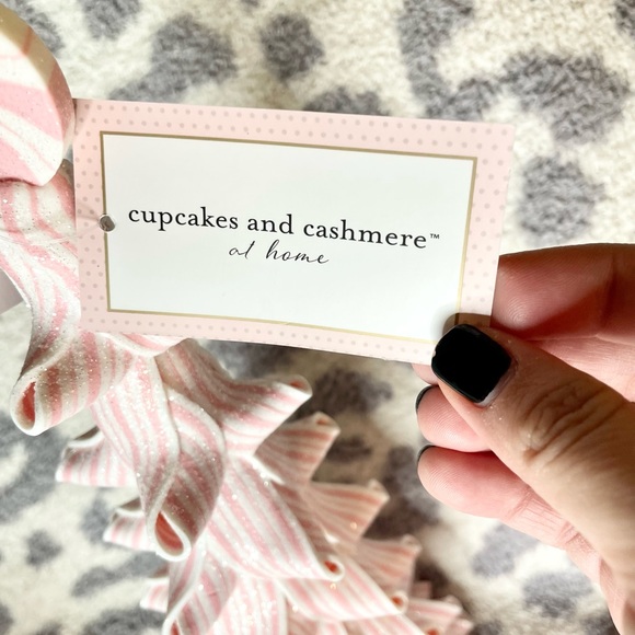 Set of 2 Cupcakes & Cashmere Pink White Glitter Ribbon Peppermint Holiday Trees - Picture 4 of 4